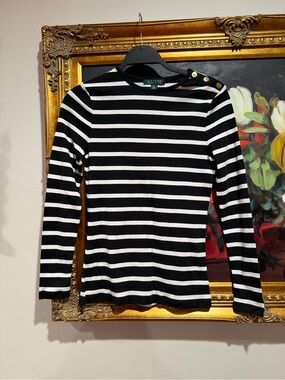Lauren Ralph Lauren Black & White Striped Long-Sleeve Top